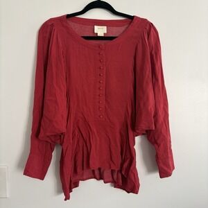 Anthropologie/Maeve Women's Red Dotted Polka Long Bat Sleeve Peplum Blouse SzM